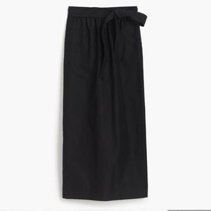 J. Crew Tie-Waist Faille Black Midi Crepe Skirt